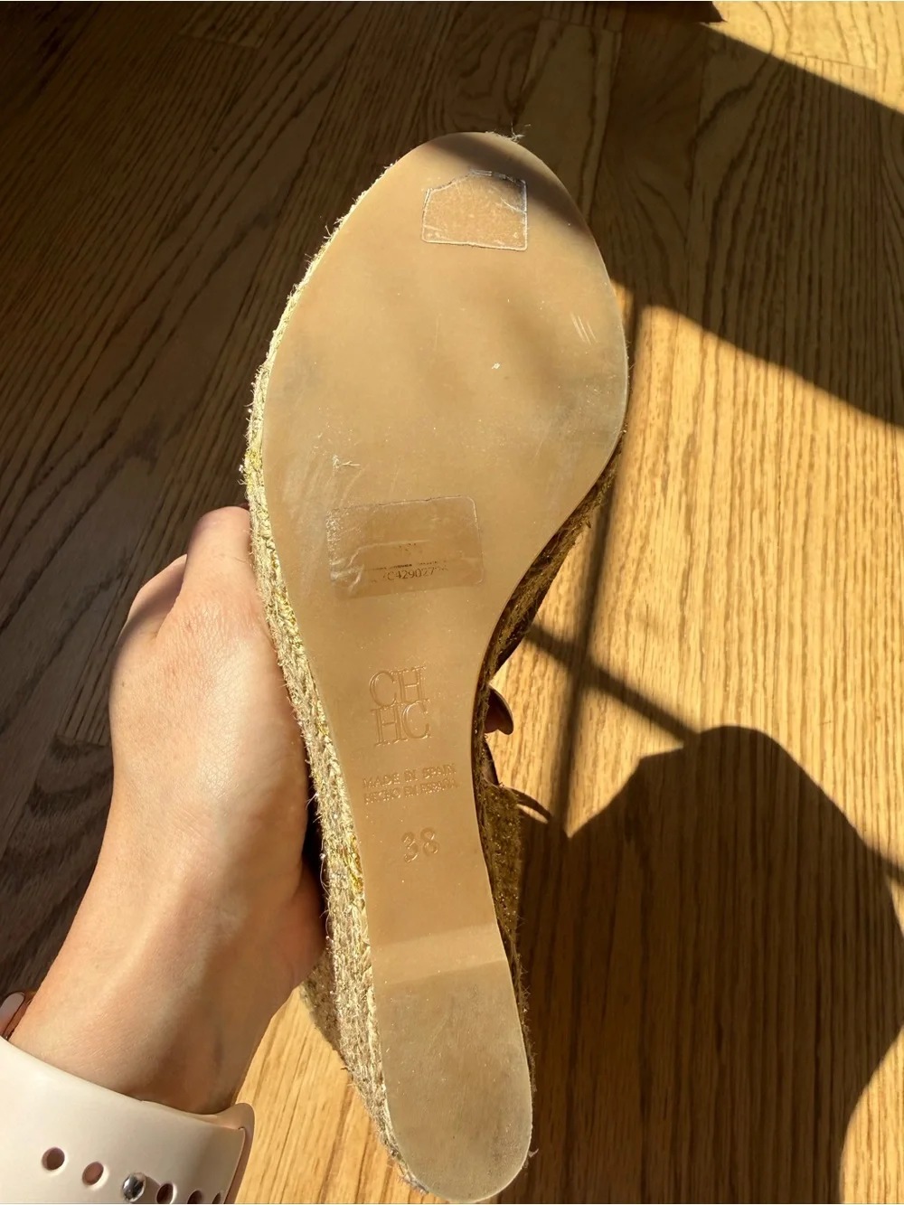 Carolina Herrera Brown Woven Espadrille Wedge Sandals with Red Insole